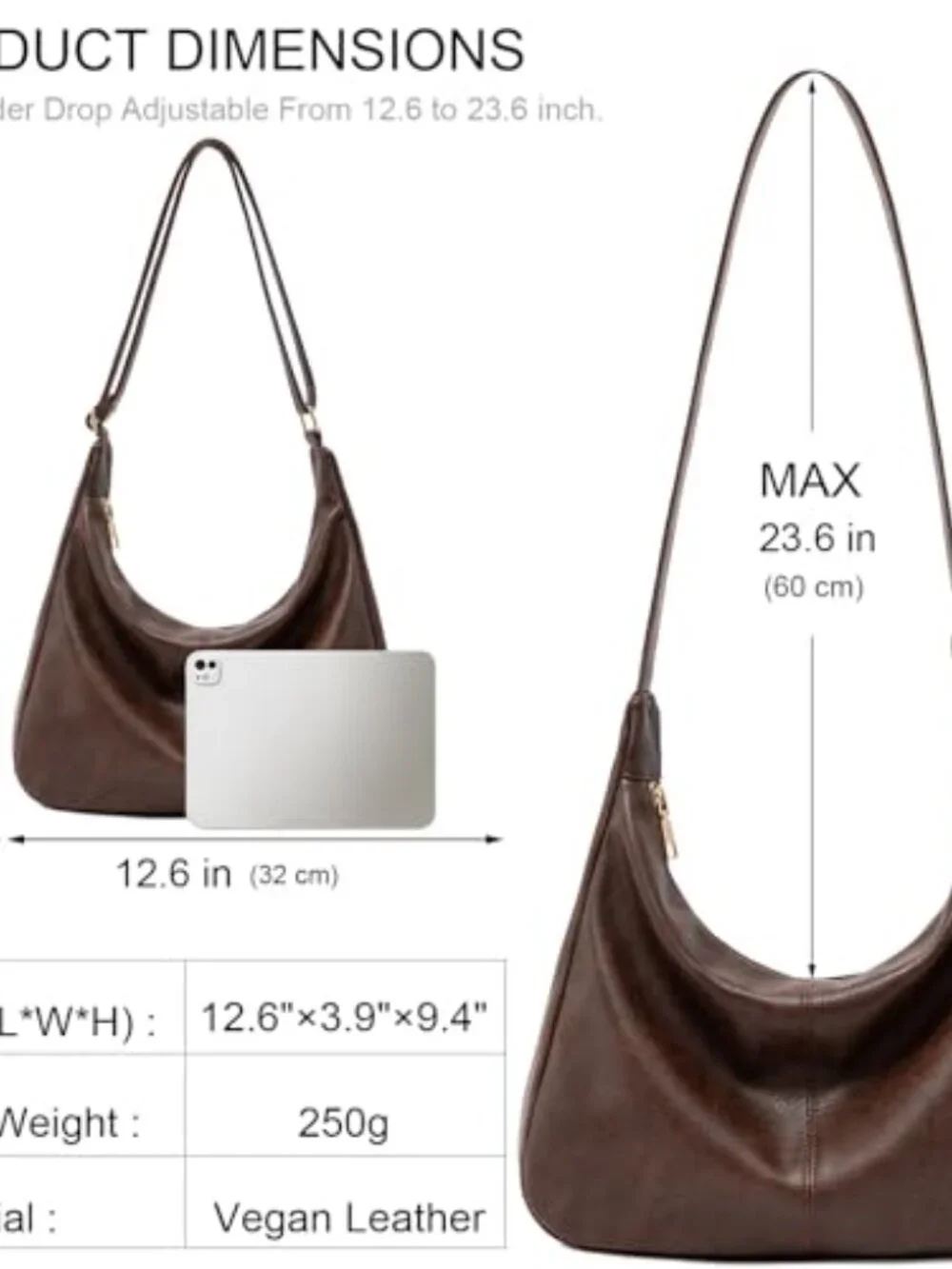 Foldable Vegan Leather Slouchy Hobo Handbag Shoulder Crossbody Tote
